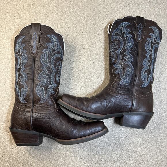 Justin Boots Sevana Turquoise Brown Cowboy Women 7B Pull On Leather Square Toe - Picture 5 of 13